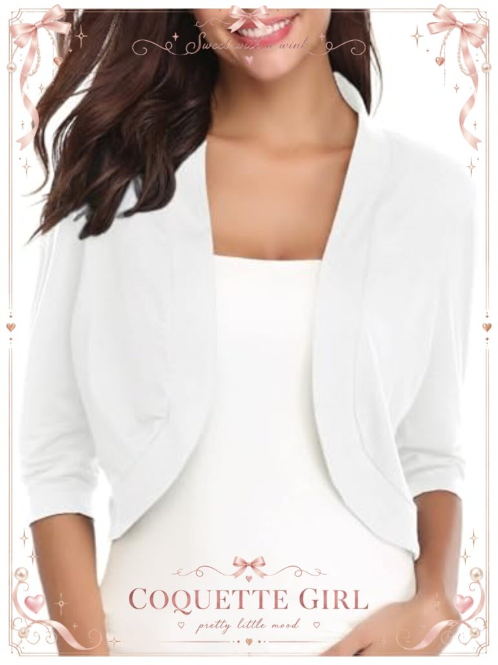 Womens 3/4 Sleeve Open Front Bolero Shrug Cropped Knit Cardigan Sweater